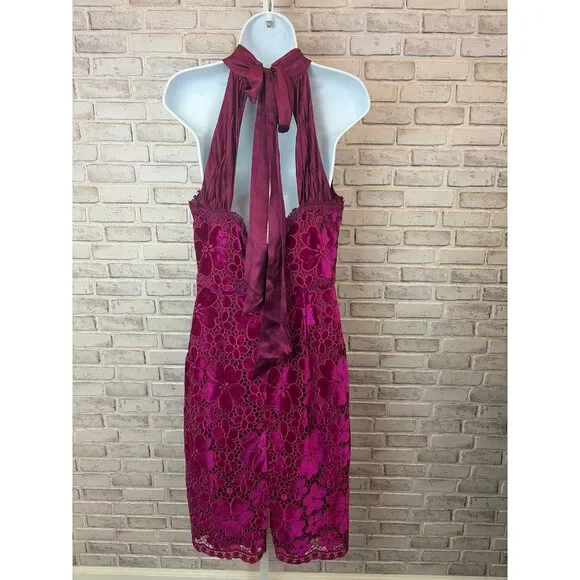 Andrea Floral Lace Halter Dress In Plumeria, Magenta, 10, Used - Excellent - www.jkreigsman.com Andrea Floral Lace Halter Dress In Plumeria, Magenta, 10, Used - Excellent - www.jkreigsman.com